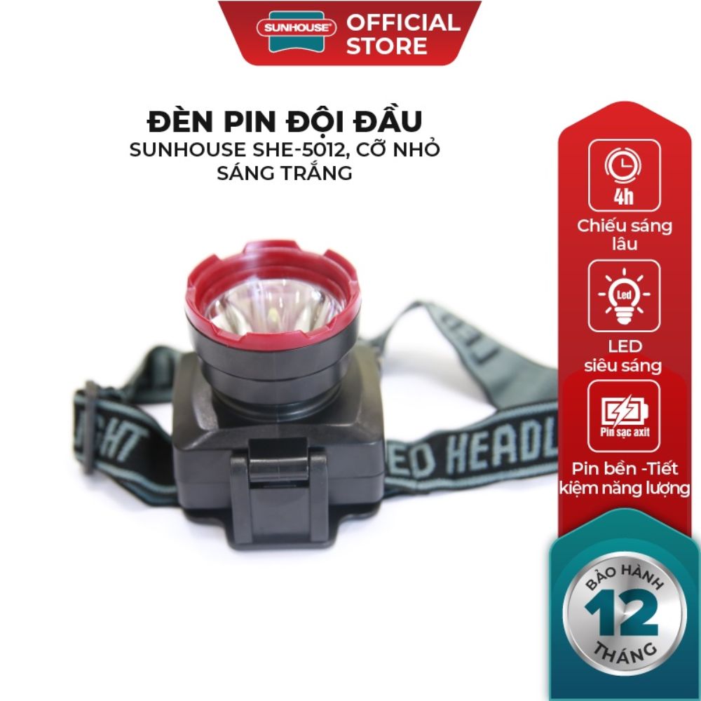 Đèn pin đội đầu SHE-5012 cỡ nhỏ, đen đỏ, sáng trắng