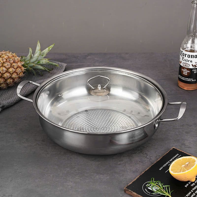 Nồi lẩu inox chống dính vung kính 27cm cao cấp