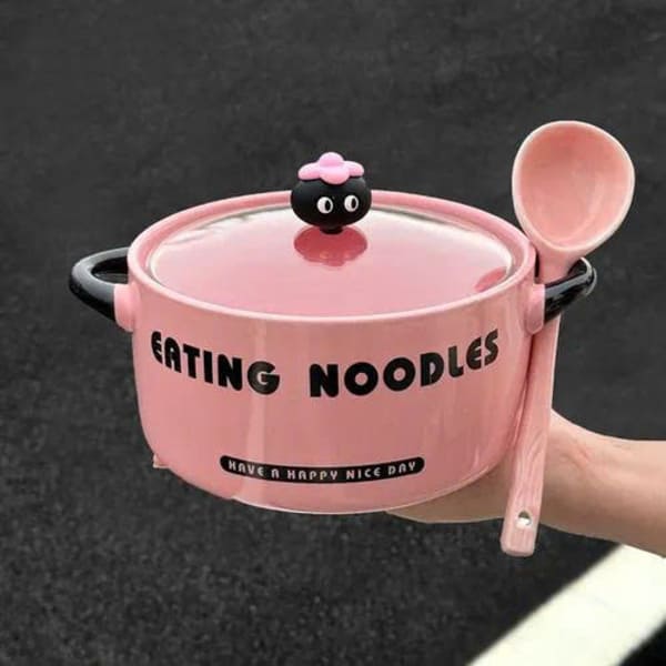 Nồi sứ kèm thìa có nắp thủy tinh hình quả măng cụt dễ thương