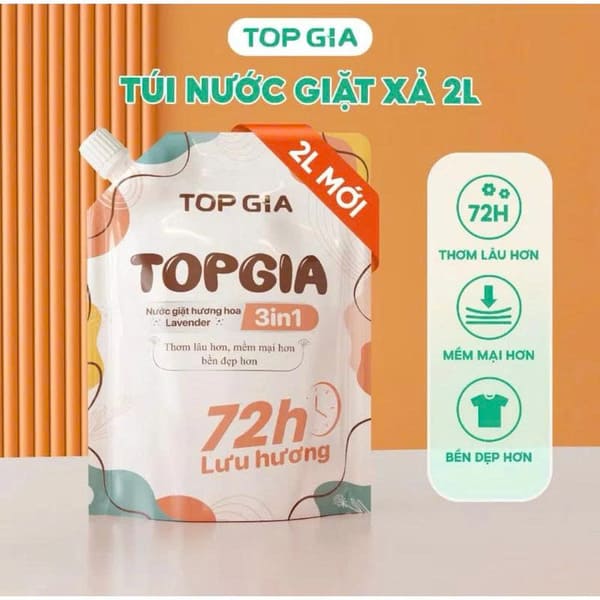 Nước giặt xả sắc hương Topgia lưu hương 3in1 túi 2L