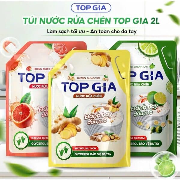 Nước rửa chén Topgia hương thiên nhiên túi 2L