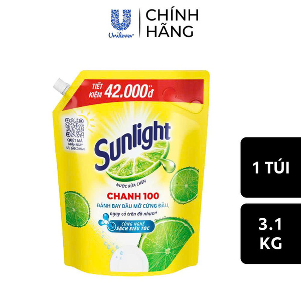 Nước rửa chén Sunlight Chanh túi 3.1kg