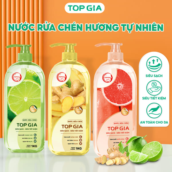 Nước rửa chén Topgia hương thiên nhiên chai 1kg