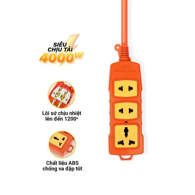 Ổ cắm điện màu cam chịu nhiệt 3 ổ cắm HJD CN3D-4000W