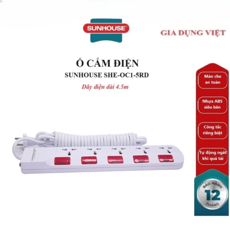 Ổ cắm điện Sunhouse SHE-OC1-5RD 5 công tắc