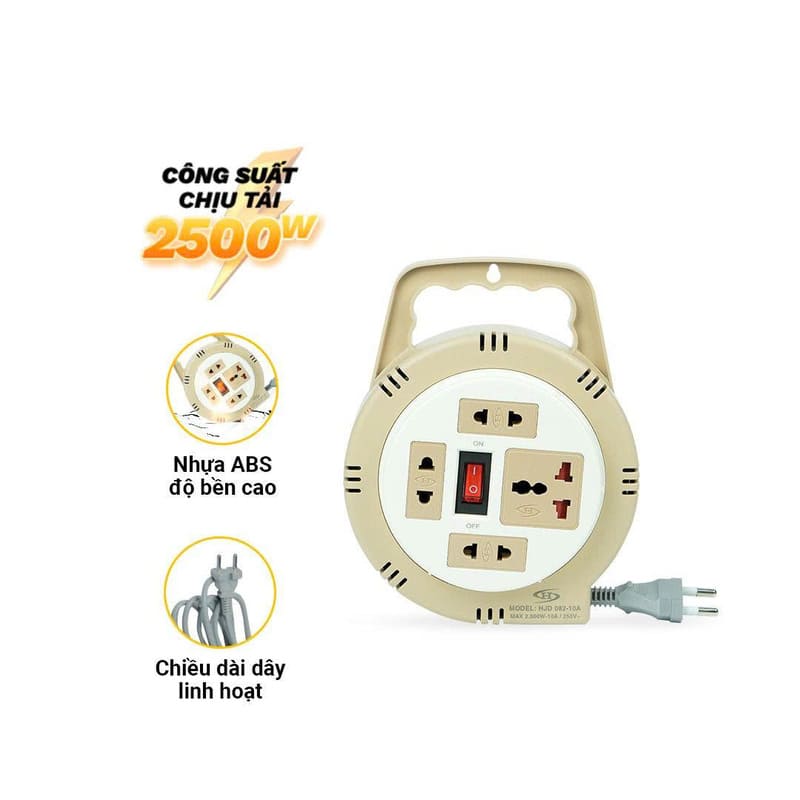 Ổ cắm điện tròn quay tay kéo dây 5m HJD 082-10A