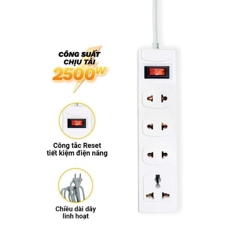 Ổ cắm điện chịu nhiệt đa năng 4 ổ cắm dây 3m HJD 0114R