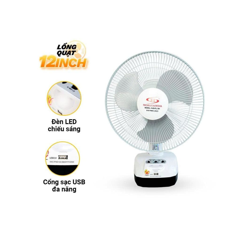 Quạt sạc tích điện Honjianda HJD-FL301 loại 2 bình