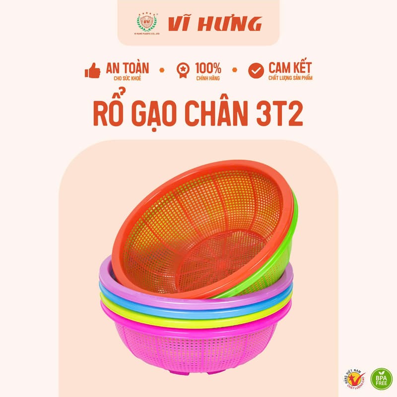 Rổ gạo có chân đế nhựa Vĩ Hưng 3T2 6495