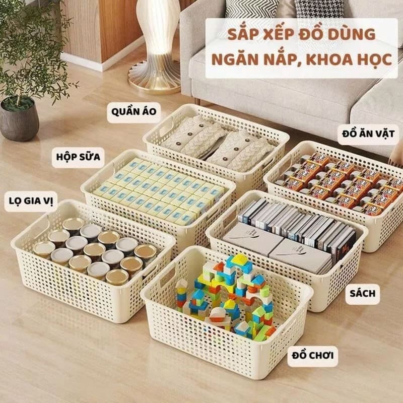Rổ nhựa đựng đồ da dụng chữ nhật có tay cầm Duy Tân 0T8