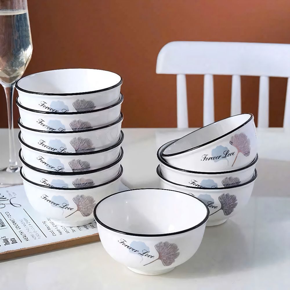 Set 10 bát sứ ăn cơm hoạ tiết đơn giản size 4.5