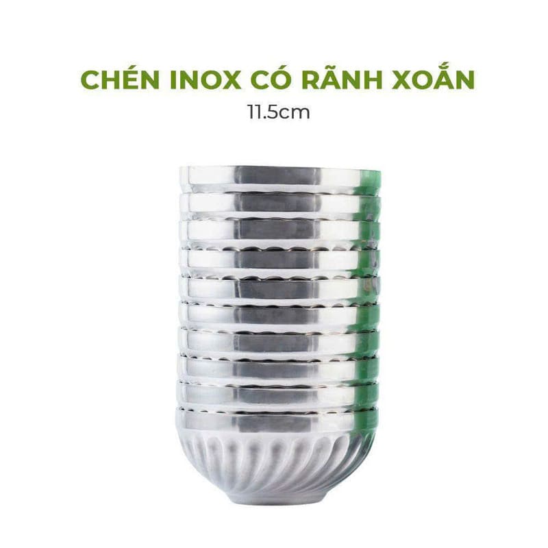 Set 10 chén xoắn inox 2 lớp cách nhiệt size 11.5cm