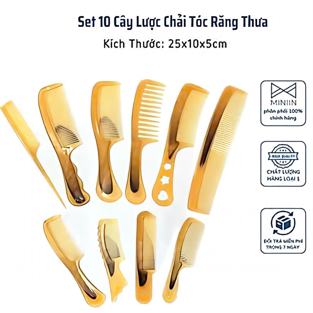 Set 10 chiếc lược răng thưa chải tóc