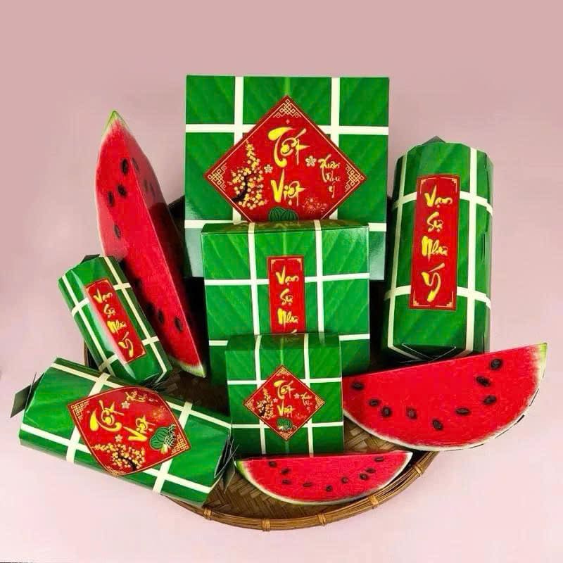 Set 3 món decor trang trí Tết bánh chưng, bánh tết, dưa hấu