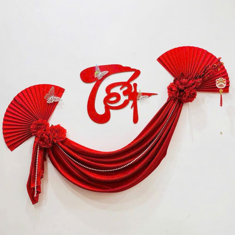 Set trang trí Tết vải nhung đỏ may mắn