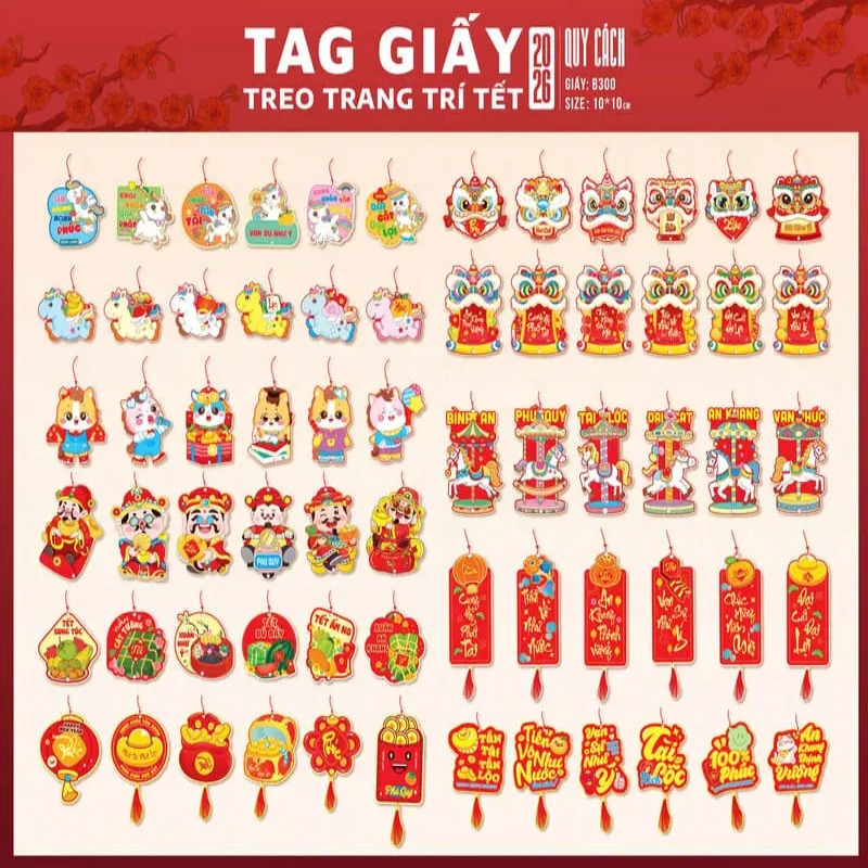 Set 66 cái tag giấy treo trang trí Tết