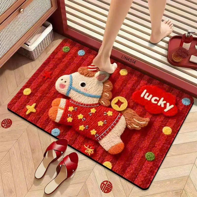 Thảm lau chân lông cừu chống trượt hoạt hình Tết Nguyên Đán
