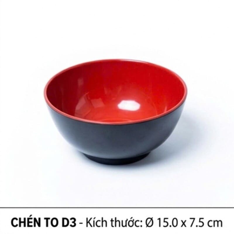 Tô đựng thức ăn Melamine đen đỏ 2 lớp size 15cm TOD3