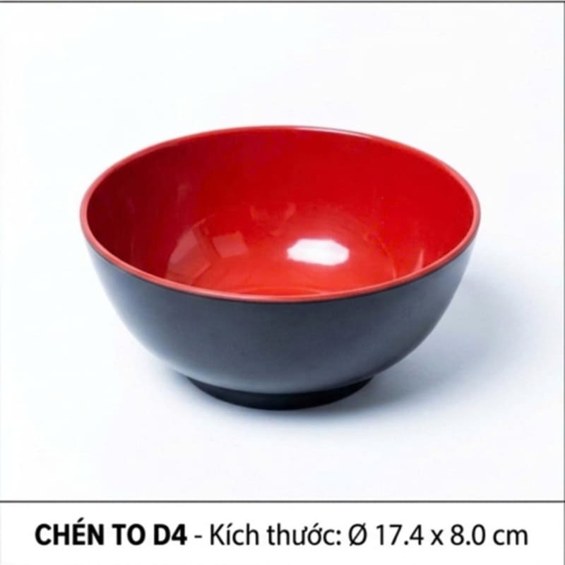 Tô đựng thức ăn Melamine đen đỏ 2 lớp size 17.4cm TOD4
