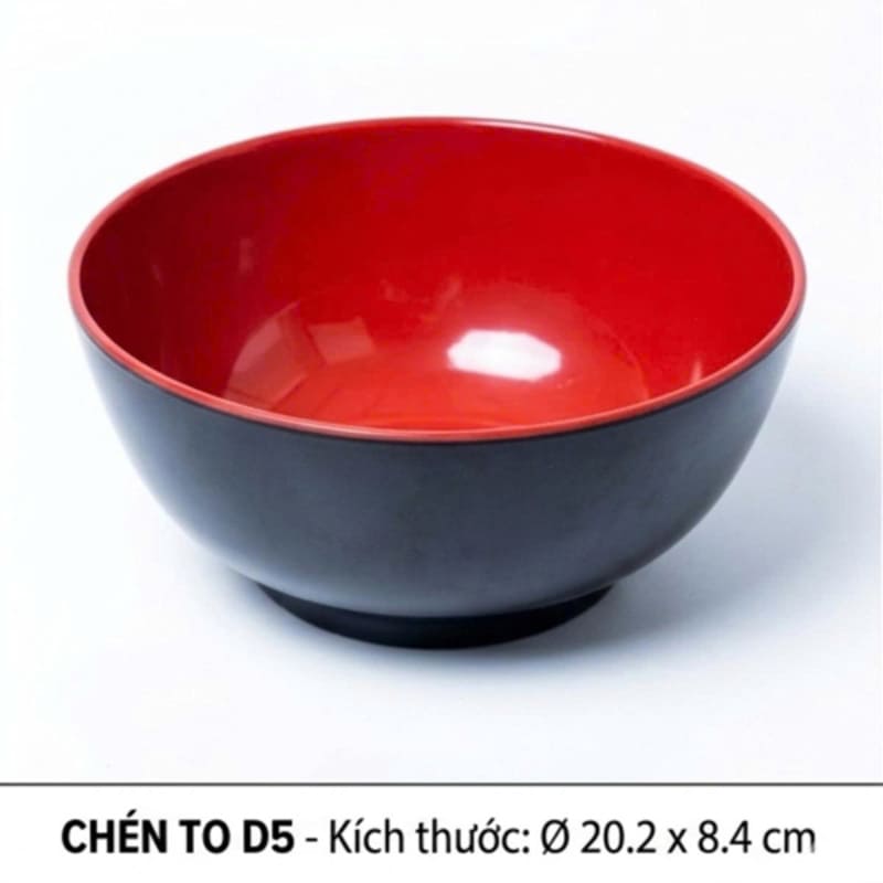 Tô đựng thức ăn Melamine đen đỏ 2 lớp size 20.2cm TOD5