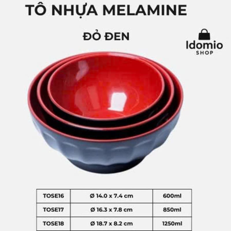 Tô sọc đựng thức ăn Melamine đen đỏ 2 lớp size 18.7cm SE-18