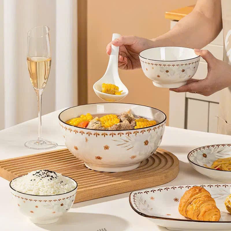 Tô sứ hoạ tiết hoa dừa trắng size 7inch