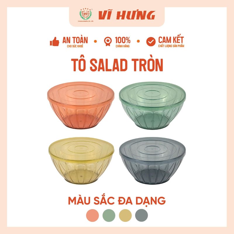 Tô trộn salad tròn nhựa Vĩ Hưng size nhỏ 1700ml
