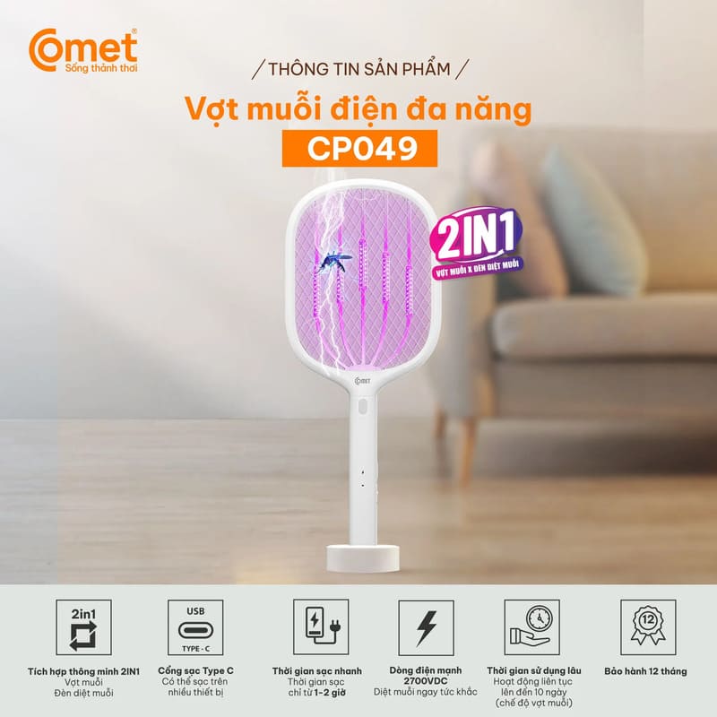 Vợt muỗi điện thông minh đa năng Comet CP049