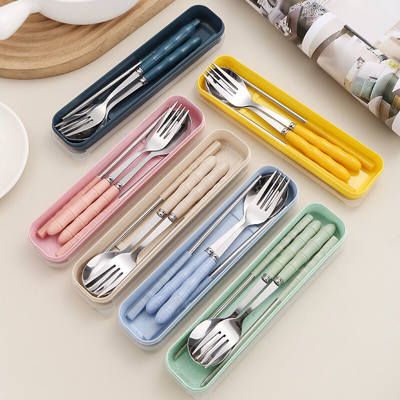 Bộ đũa muỗng nĩa inox cán lúa mạch