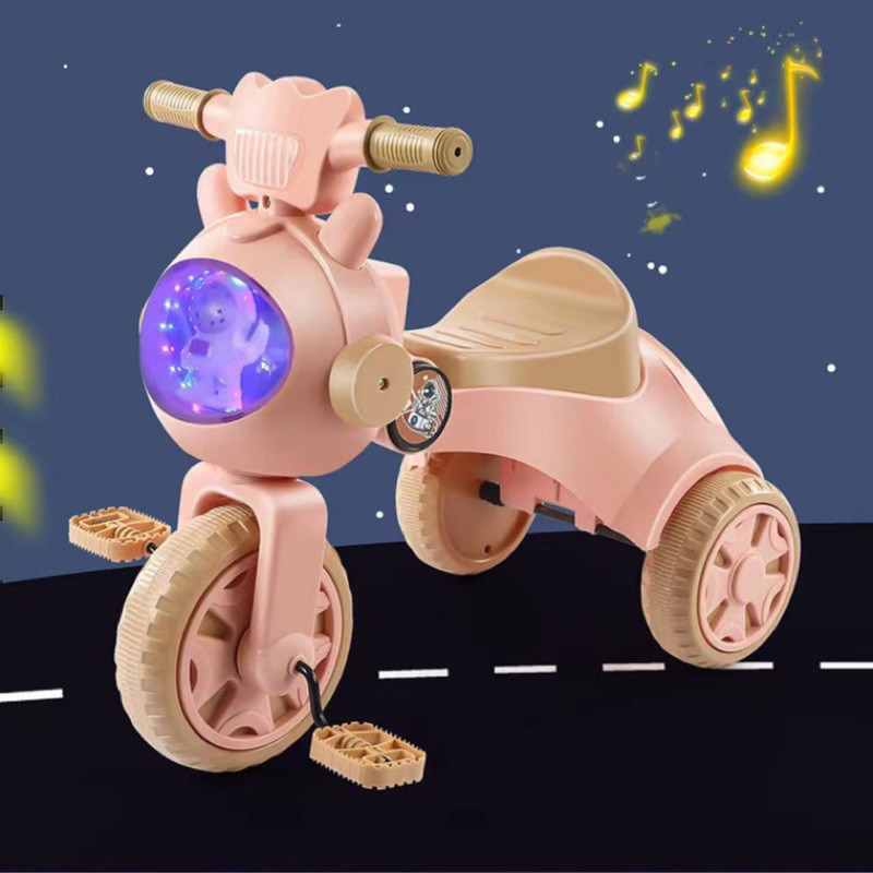 Xe đạp 3 bánh gấp gọn phi hành gia cho bé có đèn nhạc và cốp