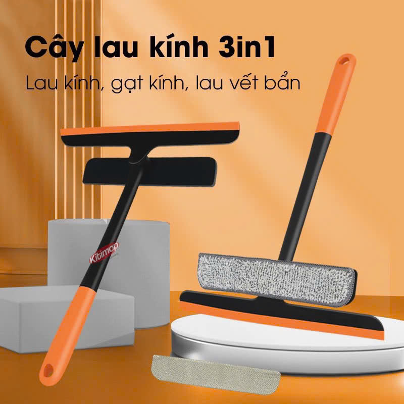 Cây lau kính đa năng 3in1 kèm gạt nước silicon tiện lợi