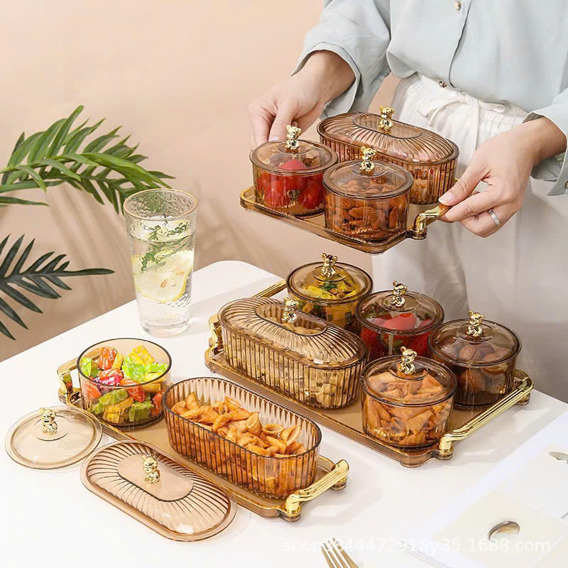 Set 3 khay mứt nắp gấu hổ phách