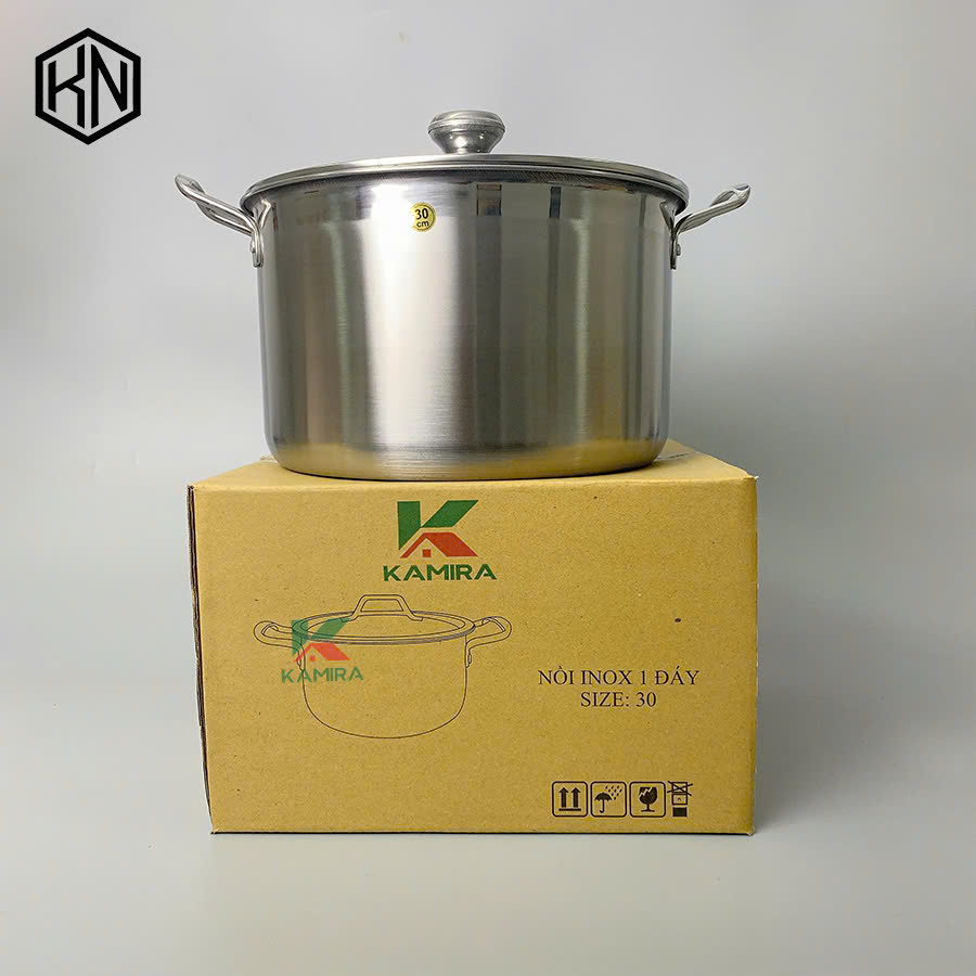 Nồi luộc gà inox cao cấp 30cm nắp kính Kamira