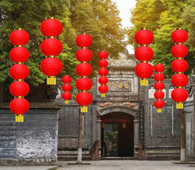 Lồng đèn tròn trơn đỏ vải lụa size 10in chống thấm