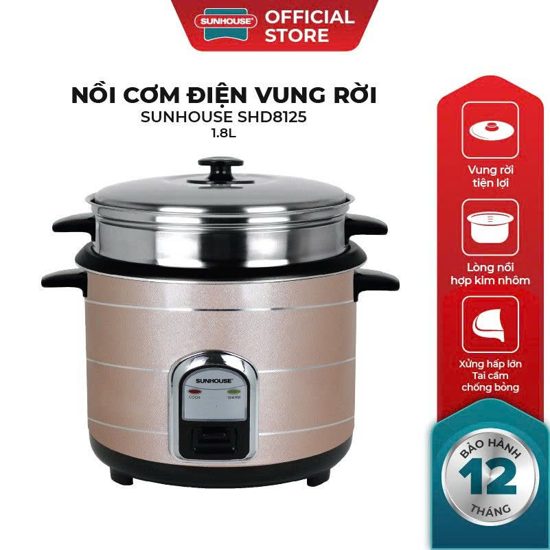 Nồi cơm điện 1.8L Sunhouse vung rời SHD8125