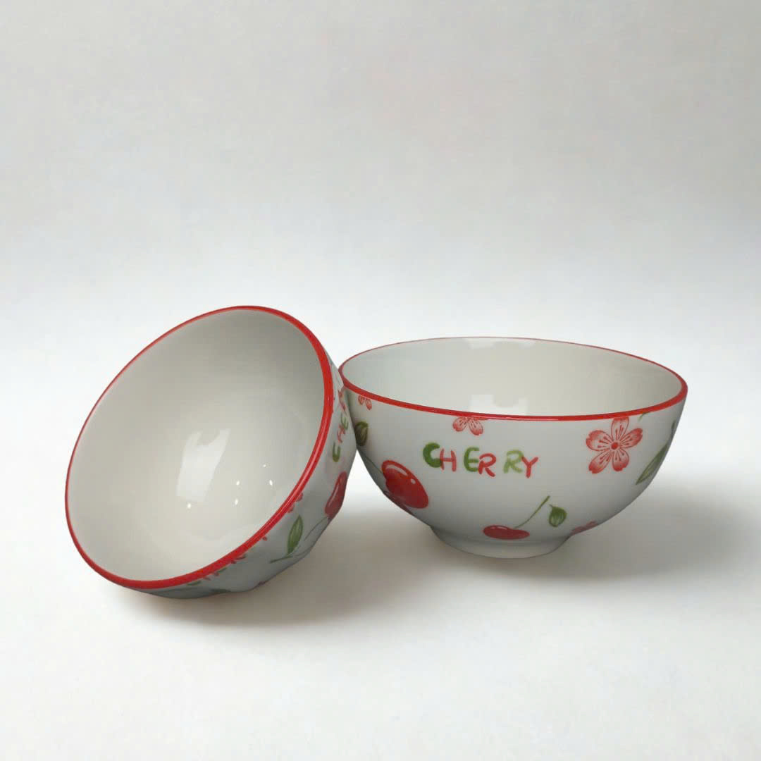 Chén sứ trắng họa tiết trái cherry dễ thương