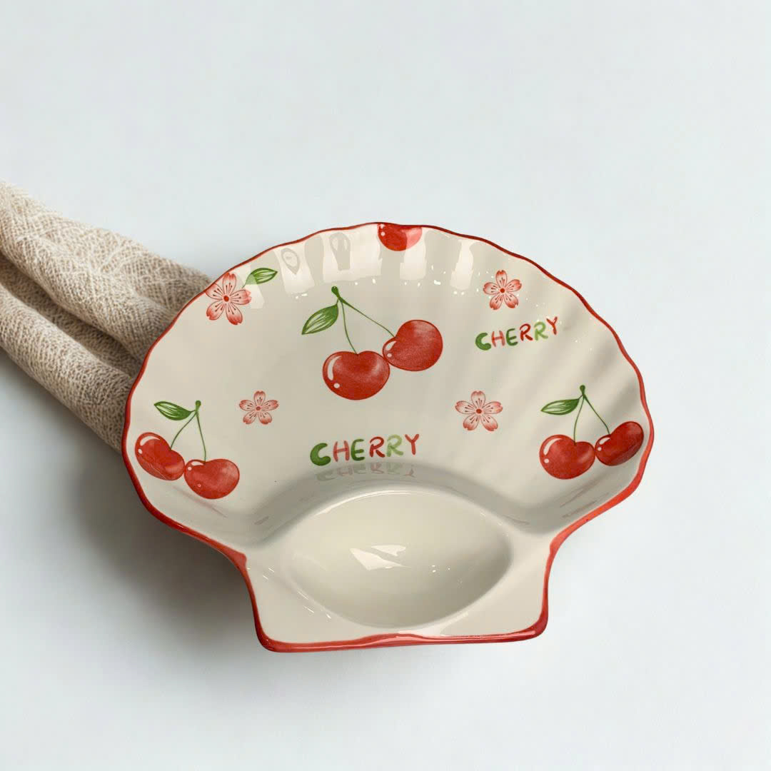 Đĩa sò sứ trắng họa tiết trái cherry dễ thương 9