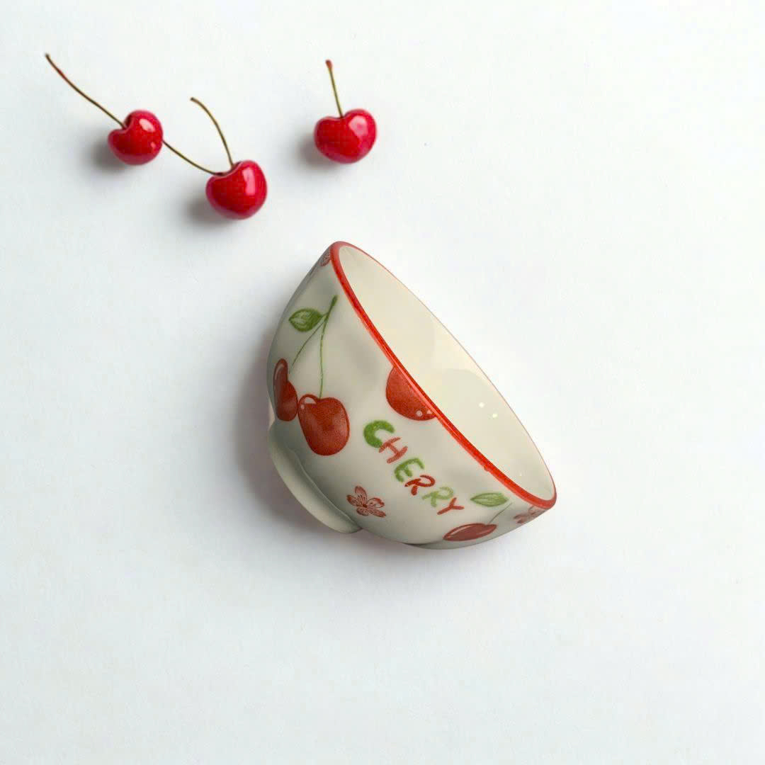 Chén sứ trắng họa tiết trái cherry dễ thương đựng nước chấm 3.75