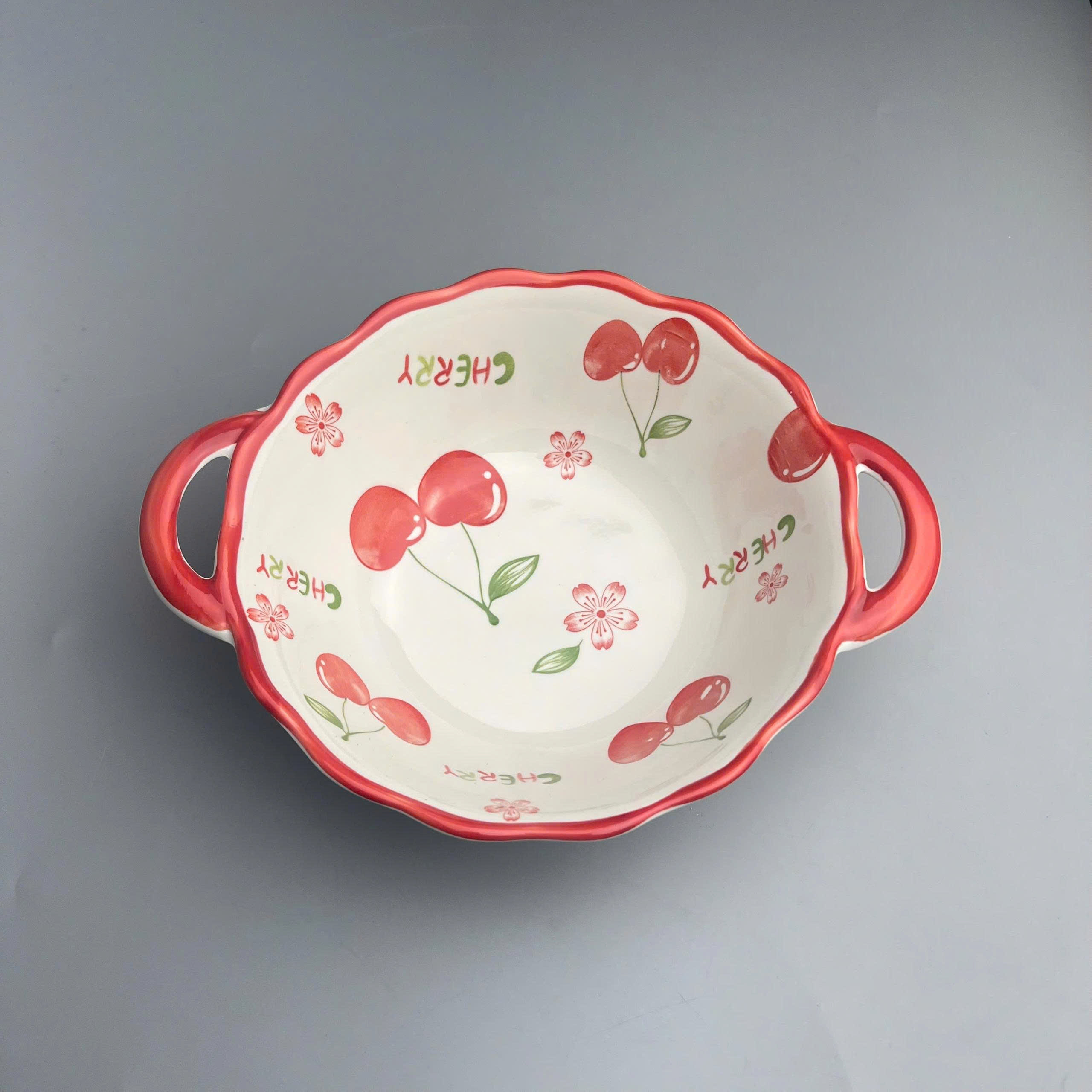 Thố sứ trắng họa tiết trái cherry dễ thương