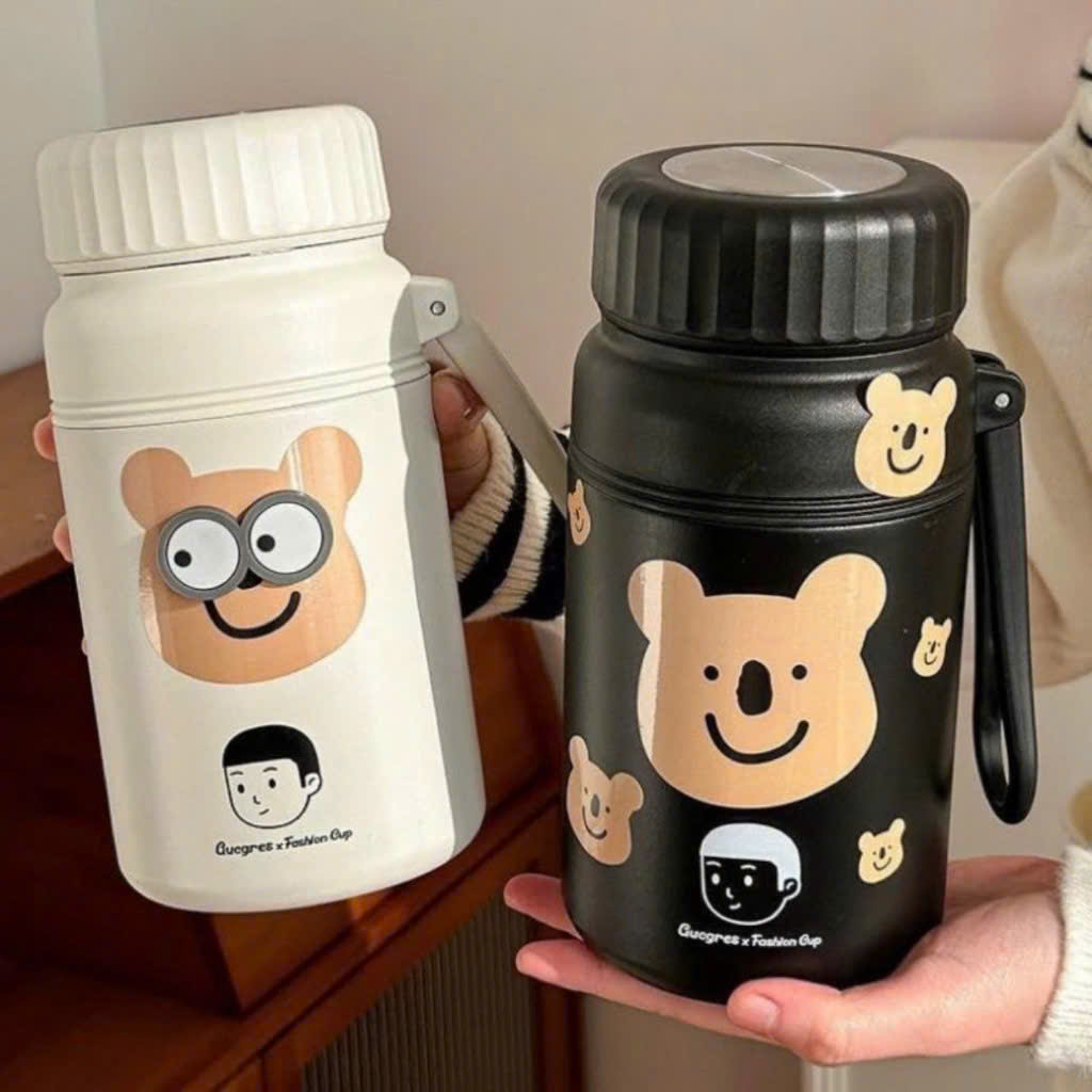 Bình giữ nhiệt nắp vặn kèm quai xách Luck dễ thương 1000ml BGN103