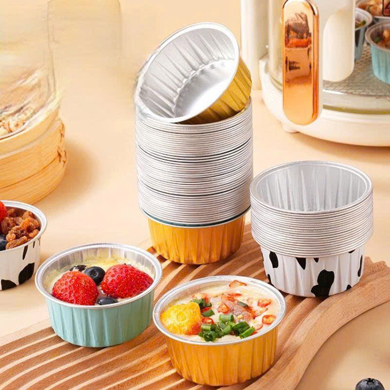 Set 100 cái khay giấy bạc tròn nướng bánh hoạ tiết 125ml