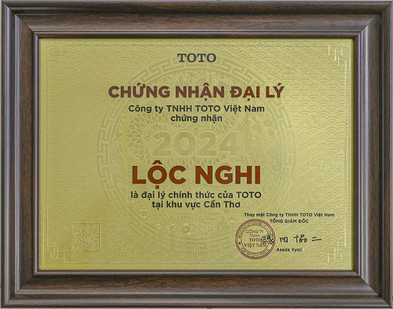 Chứng nhận đại lý chính hãng TOTO
