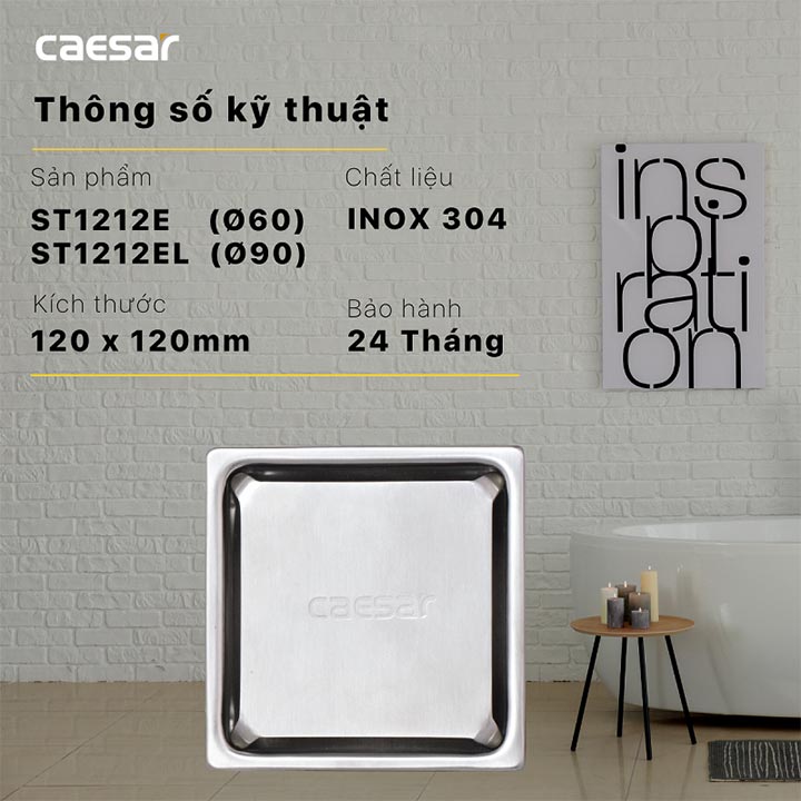 Phễu thoát sàn Caesar ST1212E (thoát Φ 60)