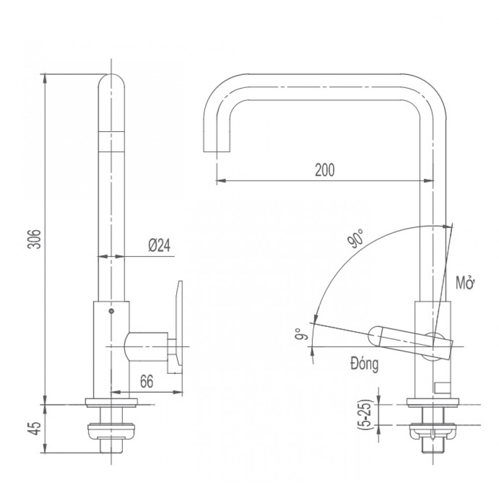 Bản vẽ kỹ thuật Vòi chậu rửa chén Inax SFV-30 nước lạnh (SFV30)