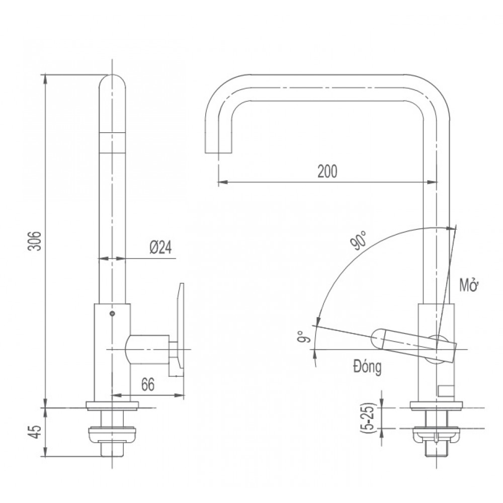 Bản vẽ kỹ thuật Vòi chậu rửa chén INAX SFV-30 nước lạnh (SFV30)