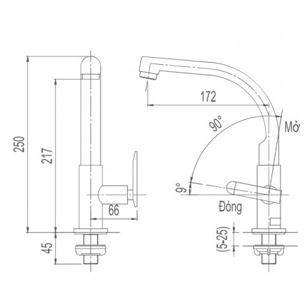 Bản vẽ kỹ thuật Vòi chậu rửa chén Inax SFV-29 nước lạnh (SFV29)