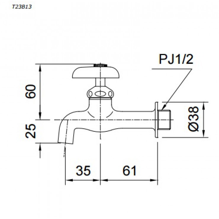 Bản vẽ kỹ thuật Vòi gắn tường TOTO T23B13