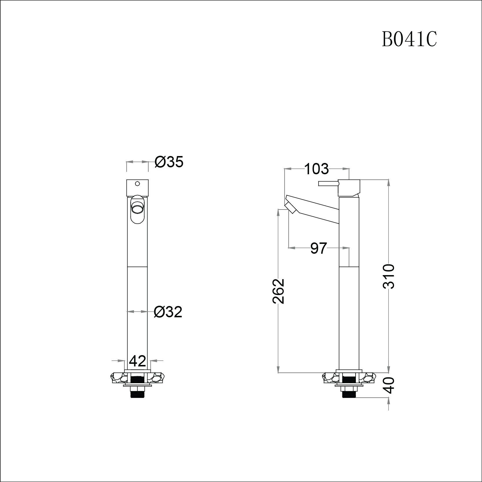 Vòi lavabo chậu rửa mặt Caesar B041CU nước lạnh cổ cao kèm nút xả nhấn