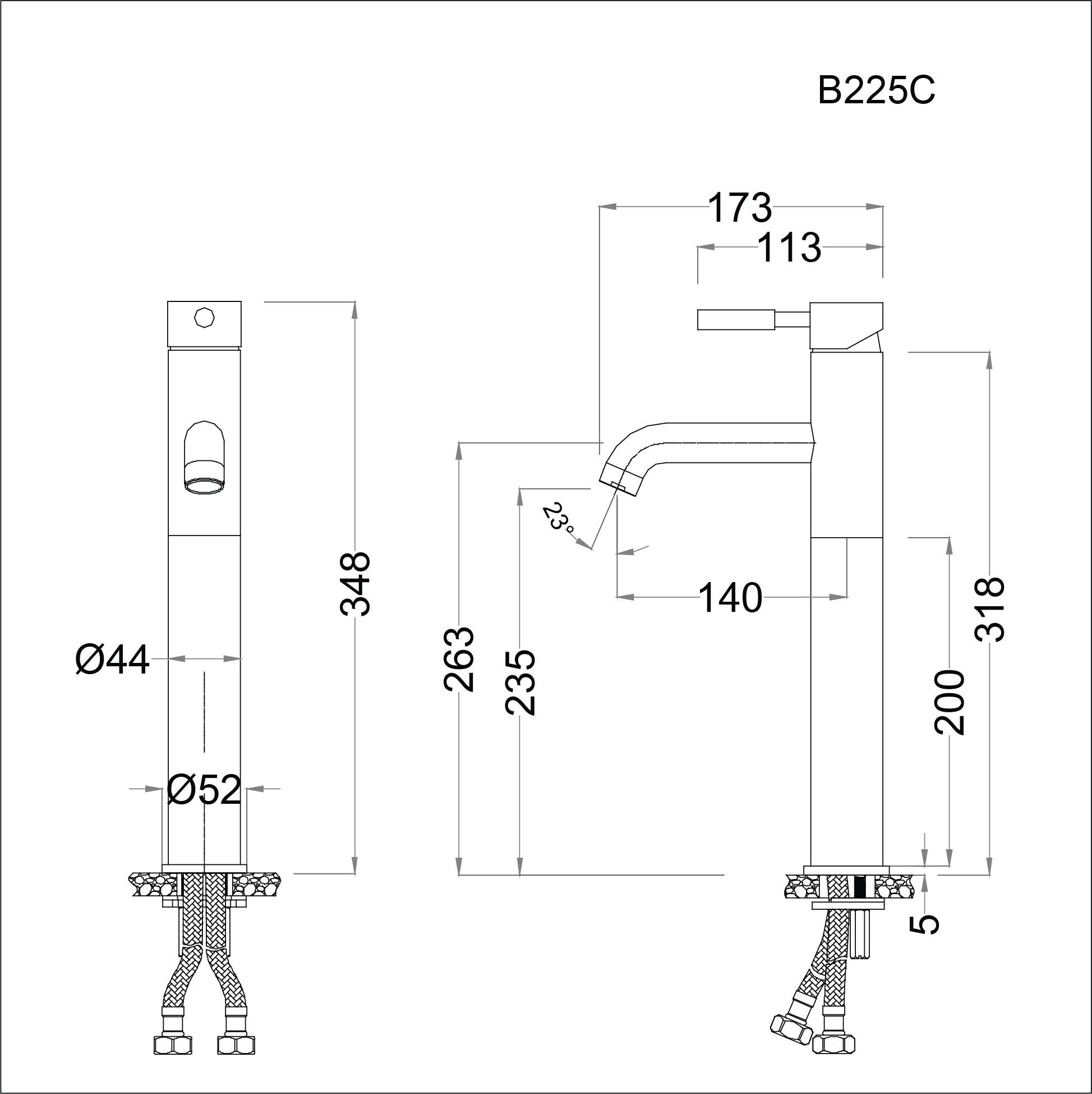 Vòi lavabo chậu rửa mặt Caesar B225CU nóng lạnh cổ cao kèm nút xả nhấn