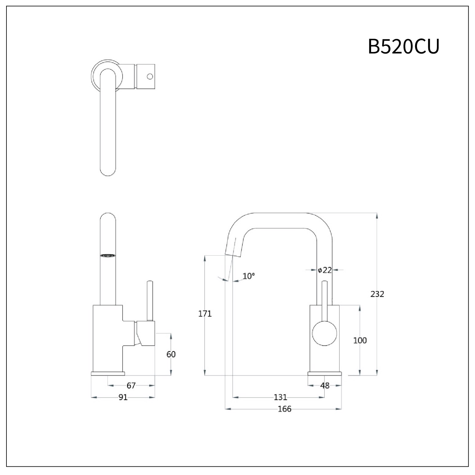 Bản vẽ kỹ thuật Vòi lavabo chậu rửa mặt Caesar B520CU nóng lạnh kèm nút xả nhấn